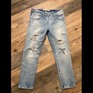 Zara Premium Wash Straight Jeans Women's Size 04  L 27 Blue  Distressed Faded